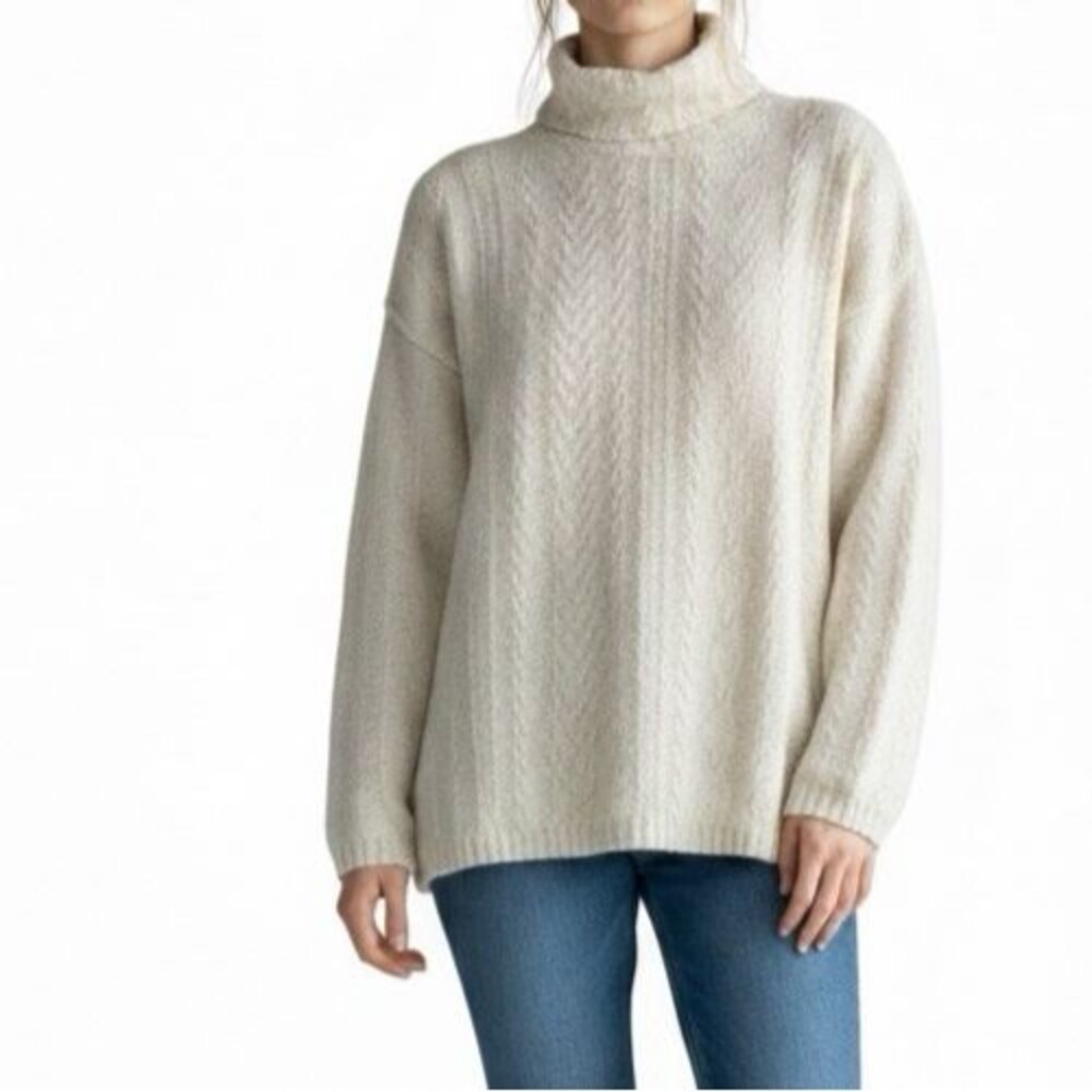 Vintage Alps Fine Women’s Apparel Turtleneck Tunic Sweater XL Cream Wool USA